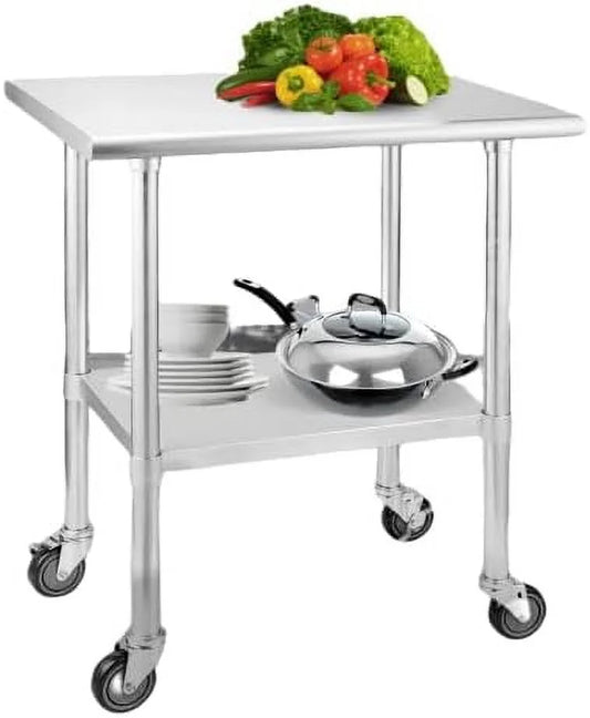 YZboomLife Stainless Steel Table 24 x 30 Inches NSF with Wheels and Undershelf  Stainless Steel Prep Table for Commercial Kitchen for Restaurant  Home  Hotel  Warehouse  Garage  Outdoor