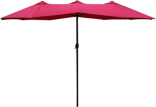 15 Ft Market Outdoor Umbrella Double-Sided Aluminum Table Patio Umbrella With Crank (15Ft, Red)