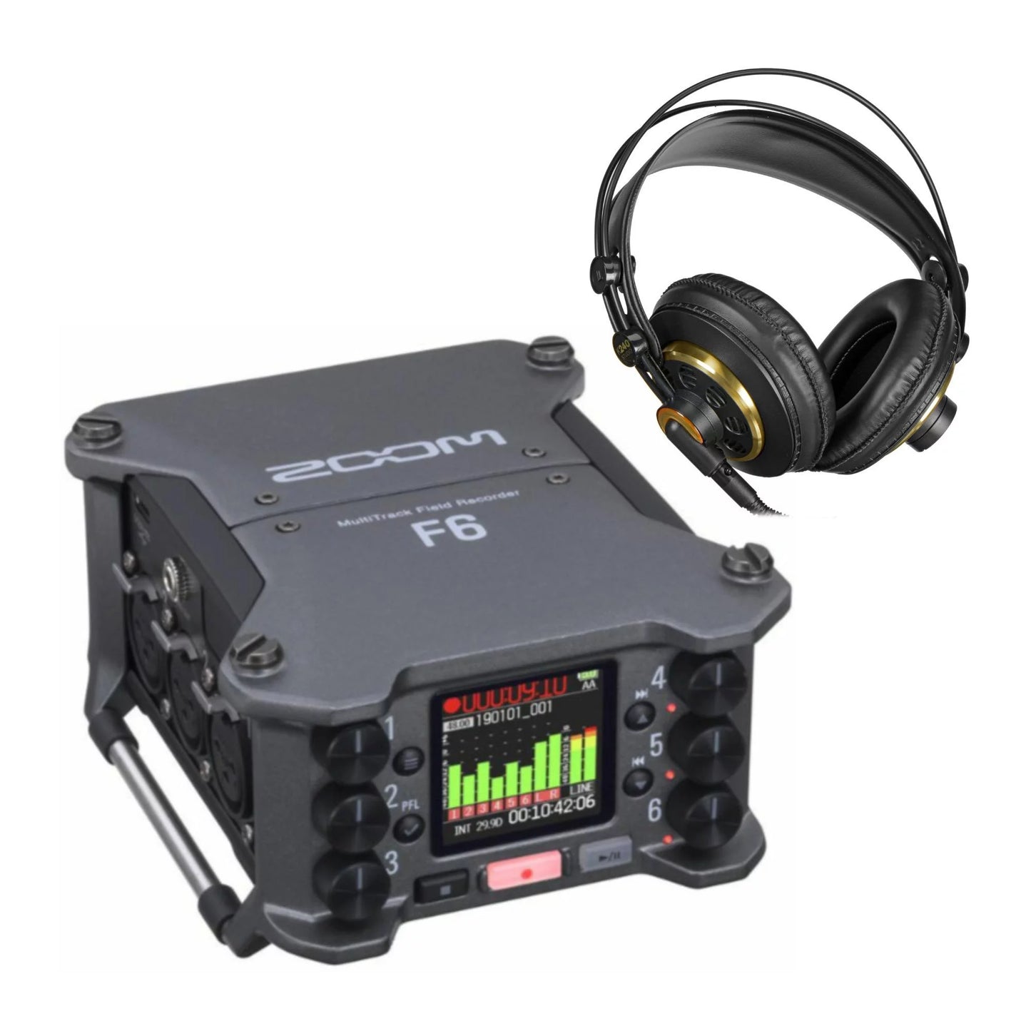Zoom F6 6-Input / 14-Track Multi-Track Field Recorder with Studio Headphones