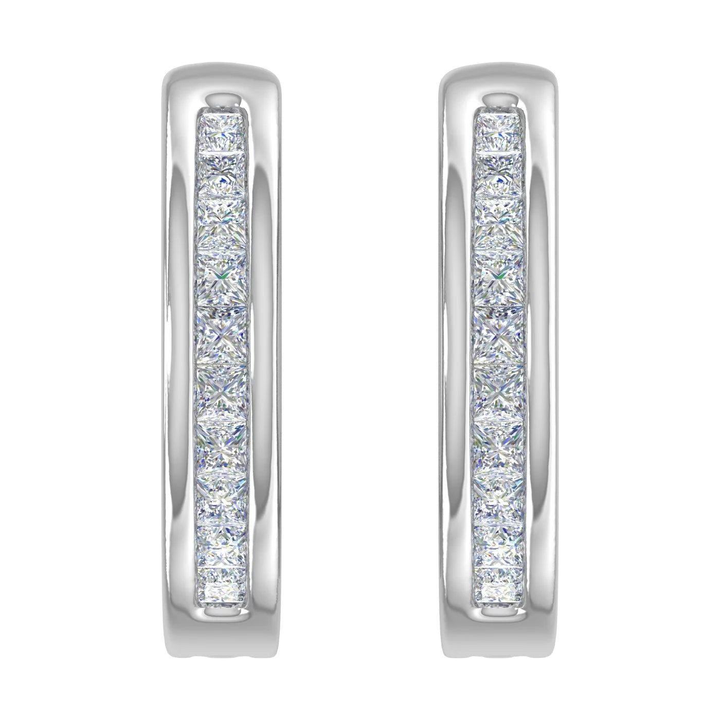 1/5 Carat Channel Set Natural Diamond Hoop Earrings in 10K White Gold