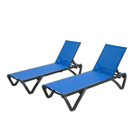 YLtoohoom Patio Chaise Lounge Outdoor Aluminum Polypropylene Chair Poolside Sunbathing Chair with Adjustable Backrest for Beach Yard Balcony (Blue  2 Lounge Chairs)