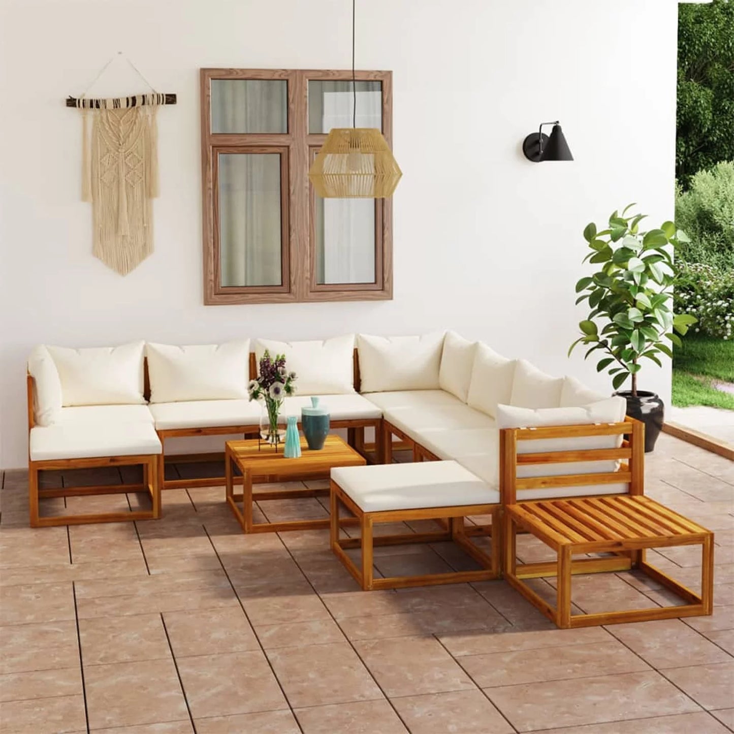 12 Piece Patio Set with Cushion Solid Acacia Wood